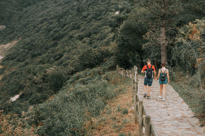 People walking on road amidst trees