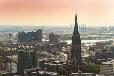 High angle view of buildings in city