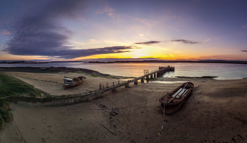 Panoramic view of beach against sky during sunset