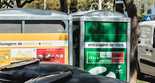 Close-up of information sign in city