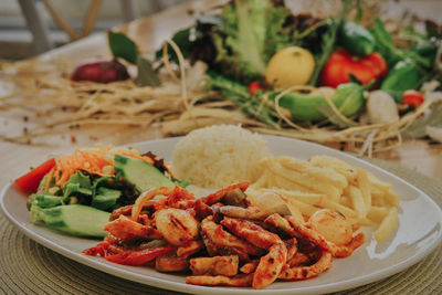 Close-up of meal served in plate on table