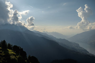 Scenic view of mountains against cloudy sky