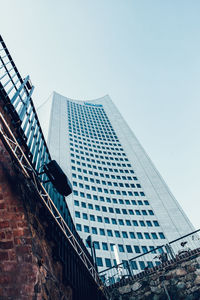 Low angle view of modern building against clear sky