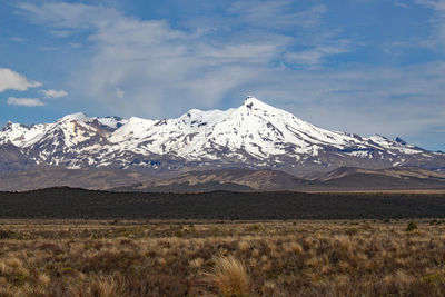 Scenic view of snowcapped mountains against sky