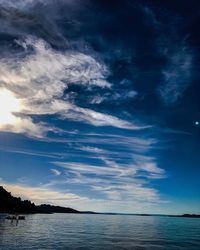 Scenic view of sea against dramatic sky