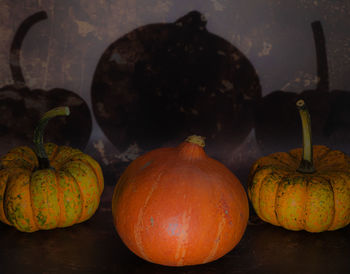 High angle view of pumpkins on table