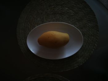 High angle view of bread in bowl on table