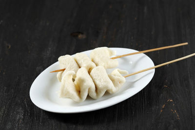 High angle view of food in plate on table