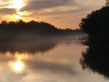 Scenic view of lake against sky during sunset