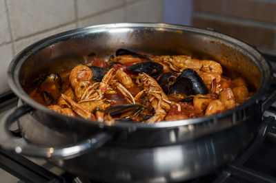 Close-up of food in cooking pan