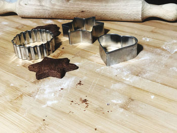 High angle view of cookies on table