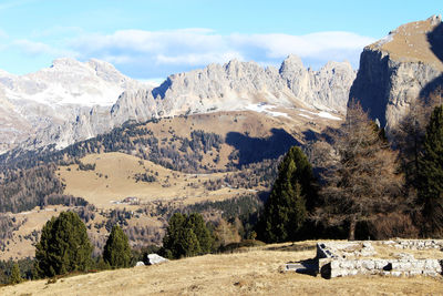 Scenic view of mountains against sky during winter