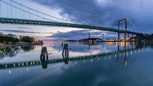 Bridge over river against cloudy sky