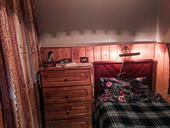 View of messy bed at home