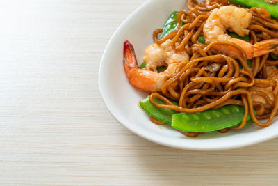 High angle view of food in plate on table