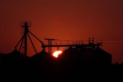 Silhouette of cranes at sunset