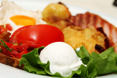 Close-up of chopped fruit salad in plate