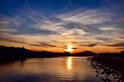 Scenic view of lake against sky during sunset