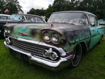 Vintage car on field