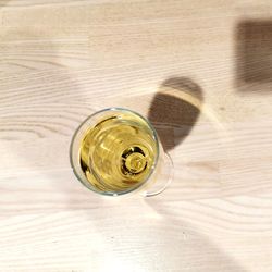 High angle view of drink on table