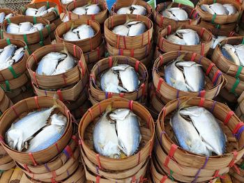 High angle view of fish for sale in market