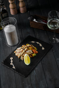 High angle view of food on table