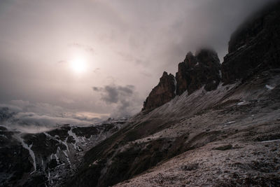 Scenic view of mountains against sky during sunset