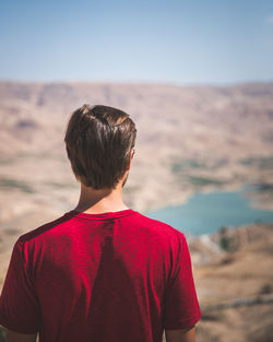 Rear view of man looking at landscape