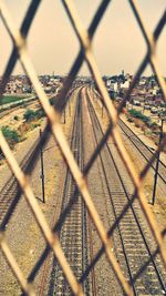 Close-up of chainlink fence against sky