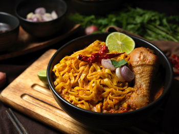 Close-up of food in plate on table