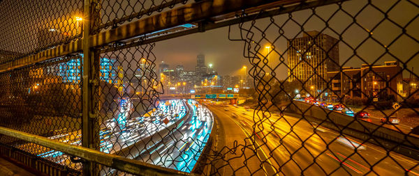 High angle view of illuminated bridge at night ,chicago city,usa