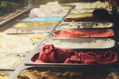 Close-up of ice cream in refrigerated section