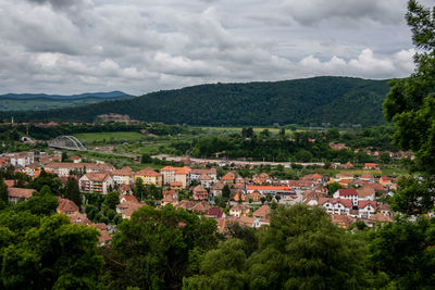 High angle view of townscape against sky
