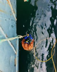 High angle view of man diving in sea