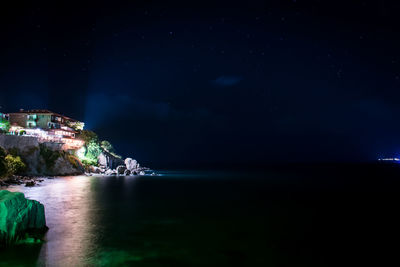 Scenic view of sea against sky at night