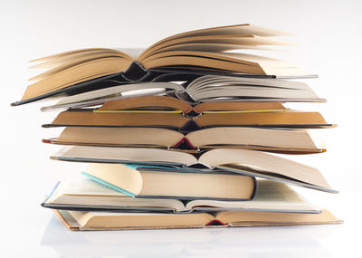 Stack of books on table