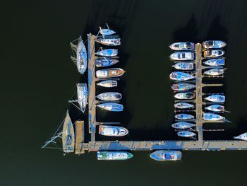 Aerial view of boats in marina