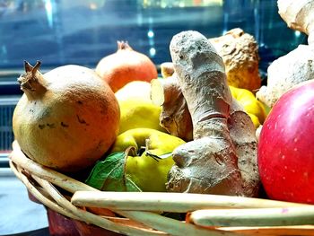 Close-up of fruits in plate