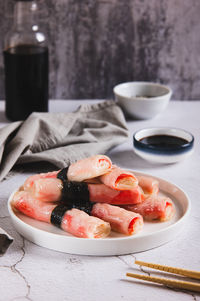 Close-up of dessert in plate on table