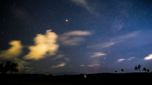 Low angle view of silhouette trees against sky at night