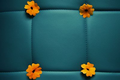 Close-up of yellow flowers on table