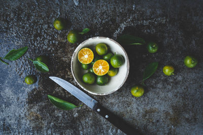 High angle view of fruits in bowl