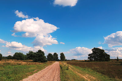 Scenic view of field against blue sky