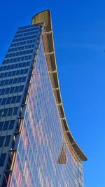 Low angle view of modern building against clear blue sky