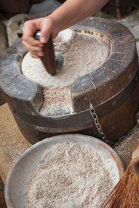 High angle view of person preparing food