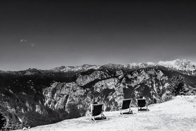 Panoramic view of mountains against clear sky