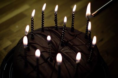 Close-up of lit tea light candles