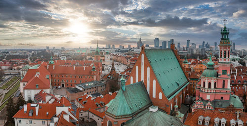 Aerial view of the christmas tree near castle square with column of sigismund