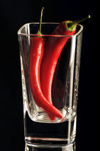 Close-up of beer glass against black background