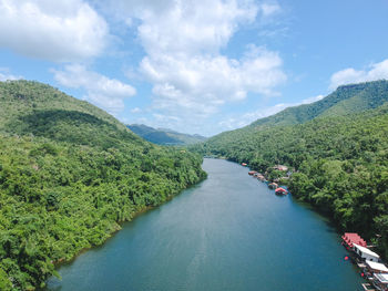 Aerial view of river kwai, si sawat, kanchanaburi ,thailand.